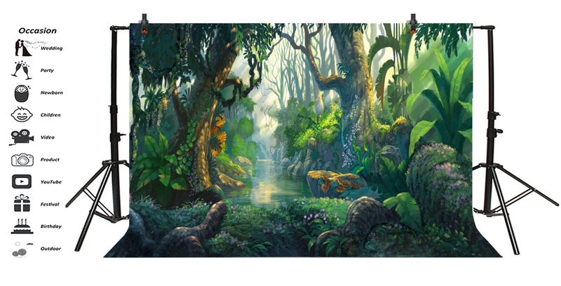 Yeele 9x6ft Fairy Tales Backdrop for Photography Fantasy Fairyland Tropical Virgin Forest Jungle Sunlight Flowers Background Kids Birthday Party Photo Booth Shoot Vinyl Studio Props - Image 3